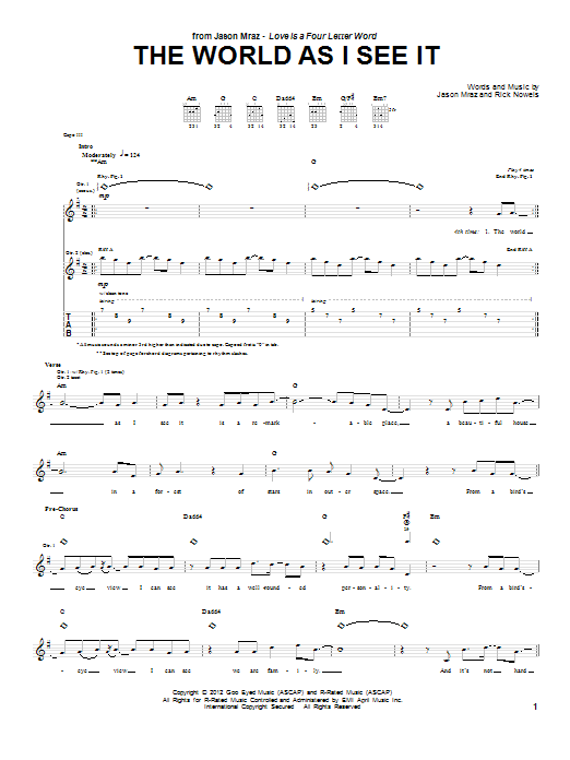 Download Jason Mraz The World As I See It Sheet Music and learn how to play Guitar Tab PDF digital score in minutes
