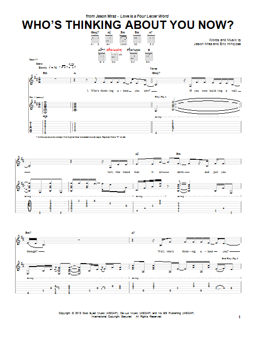 Download Jason Mraz Who's Thinking About You Now? Sheet Music and learn how to play Piano, Vocal & Guitar (Right-Hand Melody) PDF digital score in minutes