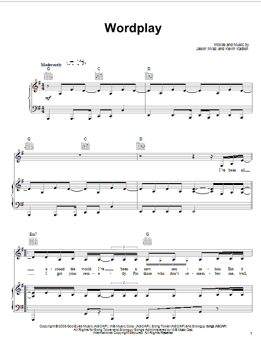 Download Jason Mraz Wordplay Sheet Music and learn how to play Ukulele with strumming patterns PDF digital score in minutes