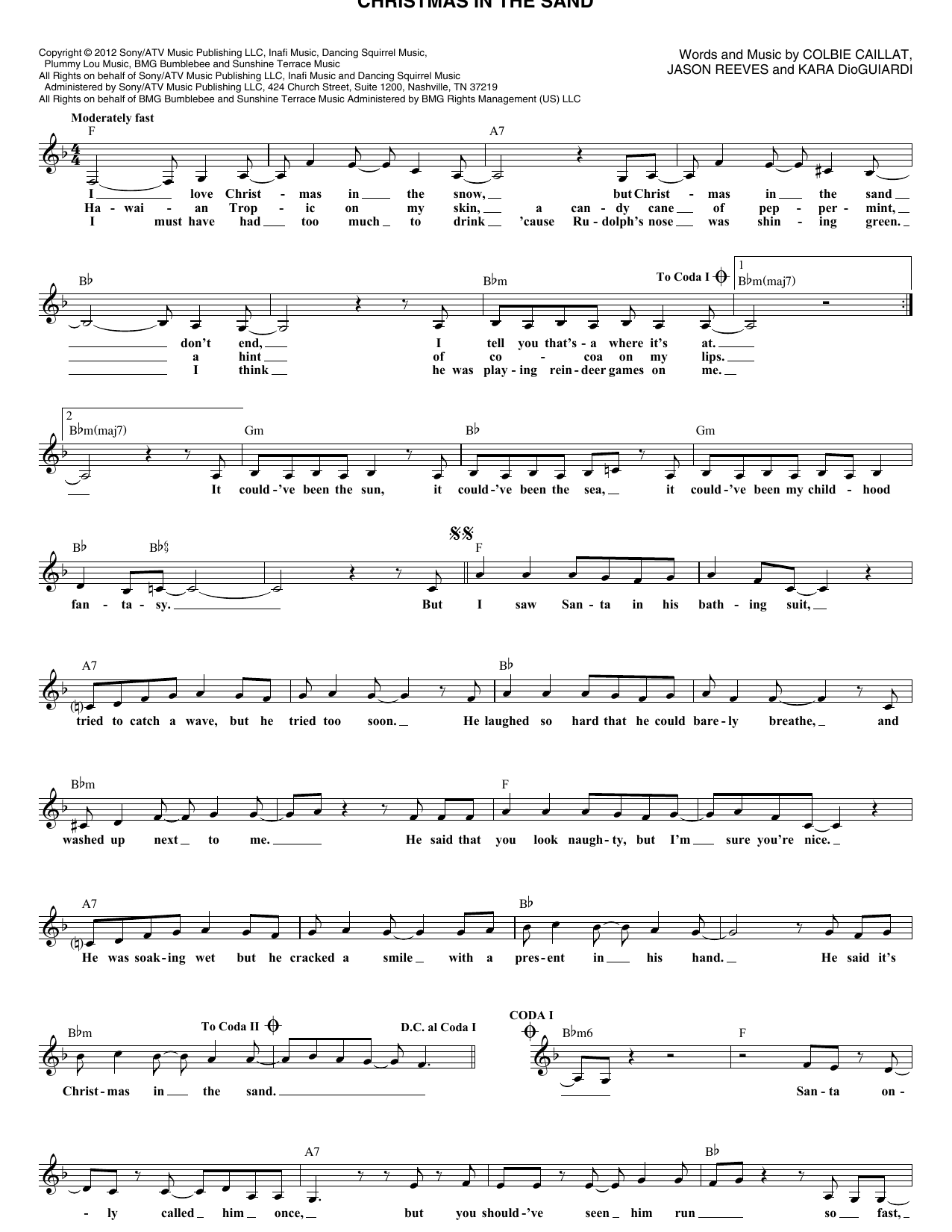 Download Jason Reeves Christmas In The Sand Sheet Music and learn how to play Melody Line, Lyrics & Chords PDF digital score in minutes