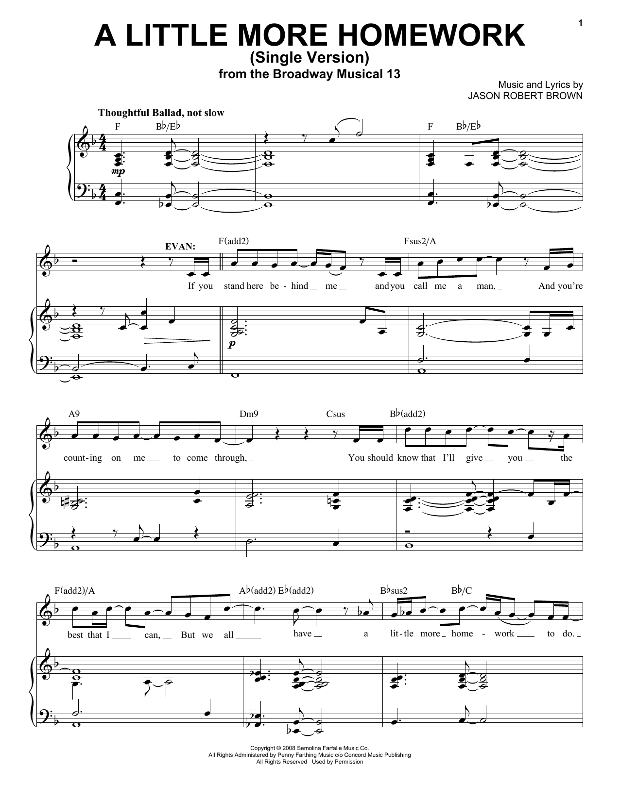 Download Jason Robert Brown A Little More Homework Sheet Music and learn how to play Piano, Vocal & Guitar (Right-Hand Melody) PDF digital score in minutes