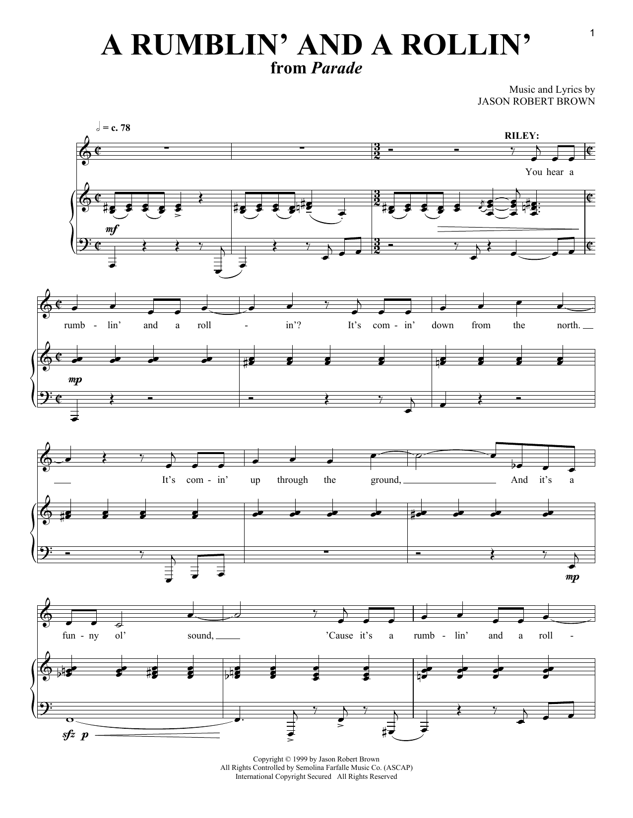 Download Jason Robert Brown A Rumblin' And A Rollin' Sheet Music and learn how to play Piano & Vocal PDF digital score in minutes