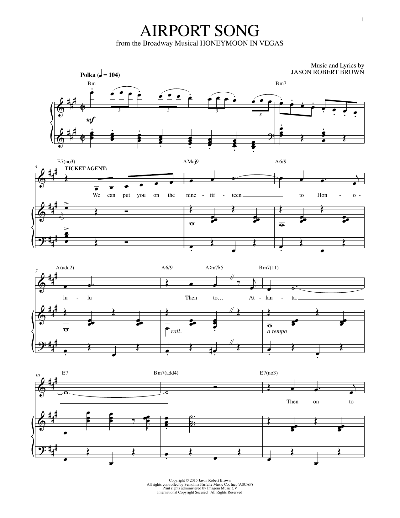 Download Jason Robert Brown Airport Song Sheet Music and learn how to play Piano & Vocal PDF digital score in minutes