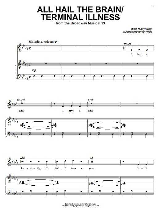 Download Jason Robert Brown All Hail The Brain / Terminal Illness Sheet Music and learn how to play Piano, Vocal & Guitar (Right-Hand Melody) PDF digital score in minutes