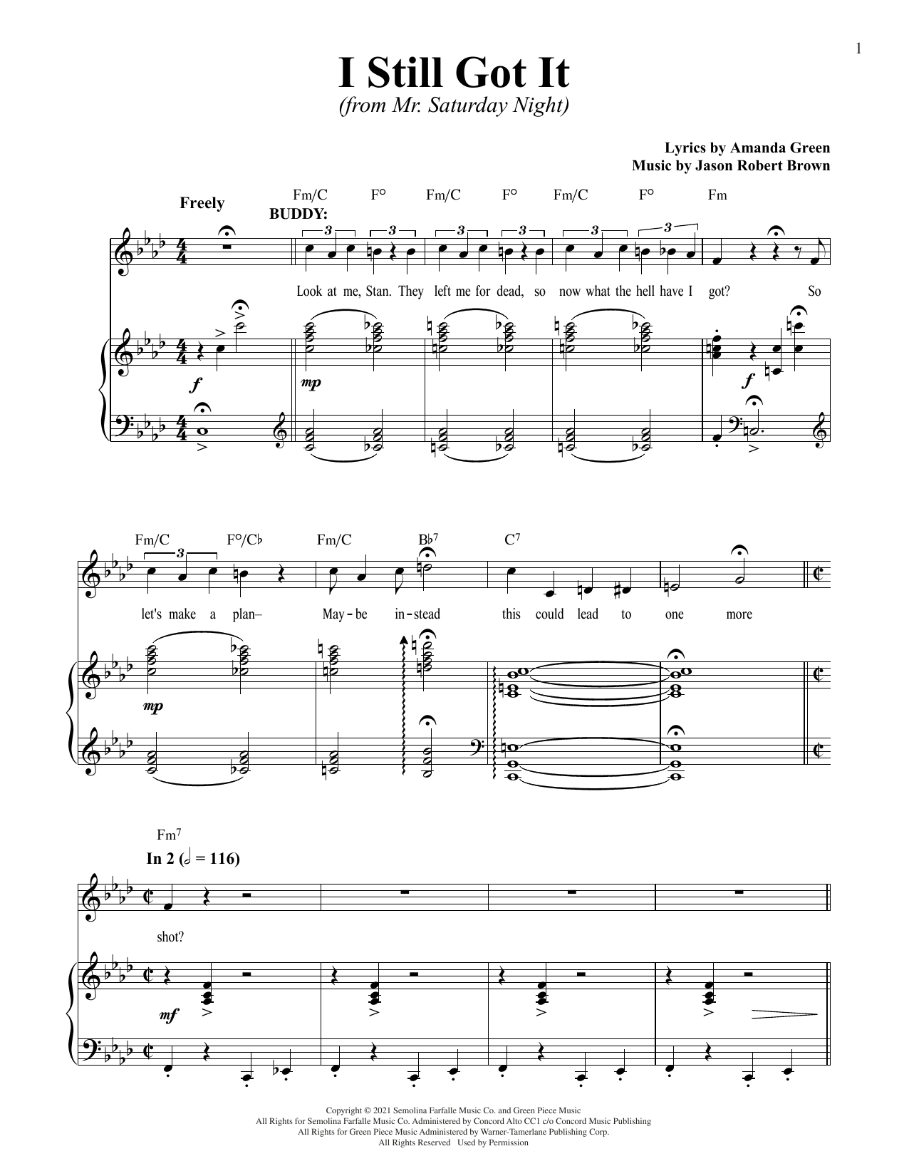 Download Jason Robert Brown and Amanda Green I Still Got It (from Mr. Saturday Night) Sheet Music and learn how to play Piano & Vocal PDF digital score in minutes