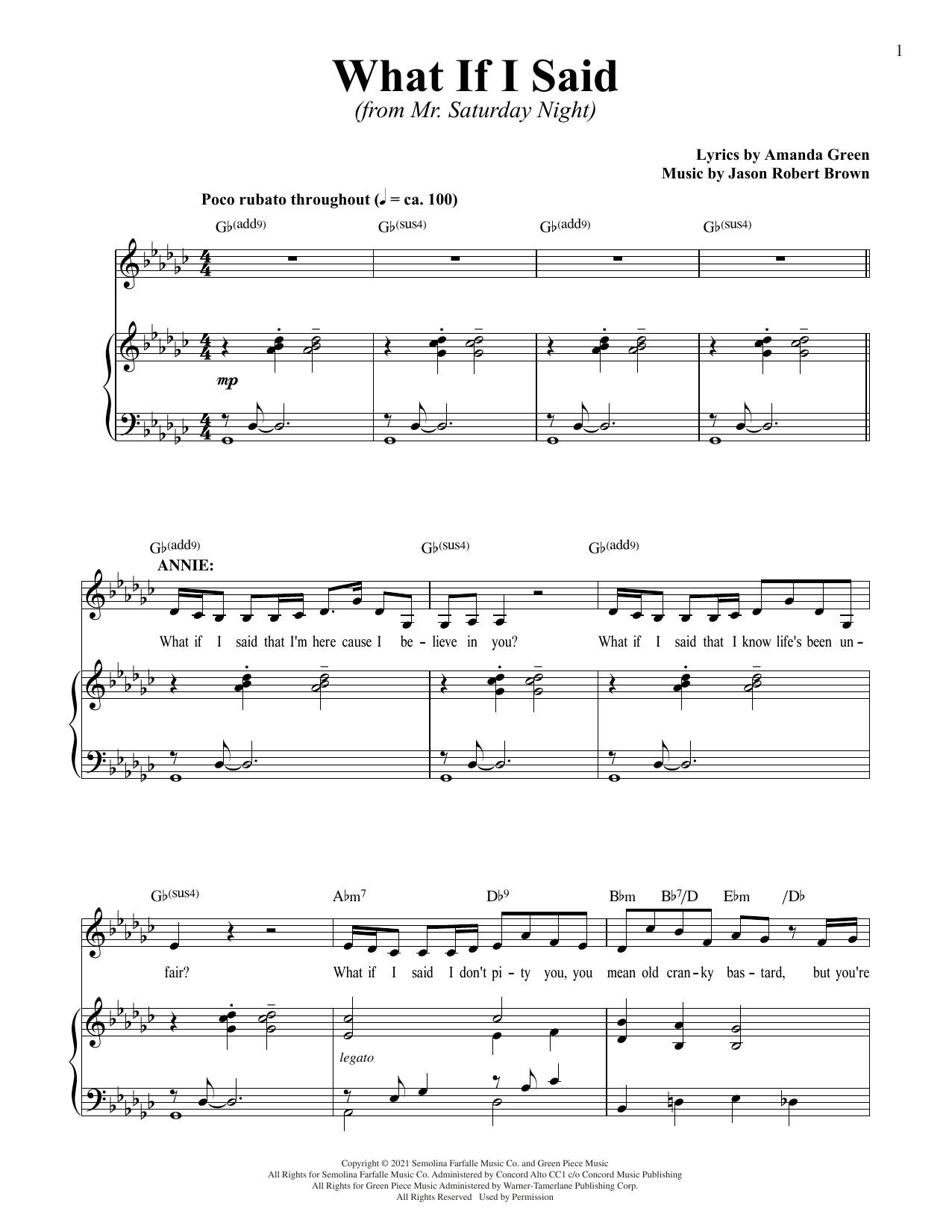 Download Jason Robert Brown and Amanda Green What If I Said? (from Mr. Saturday Night) Sheet Music and learn how to play Piano & Vocal PDF digital score in minutes