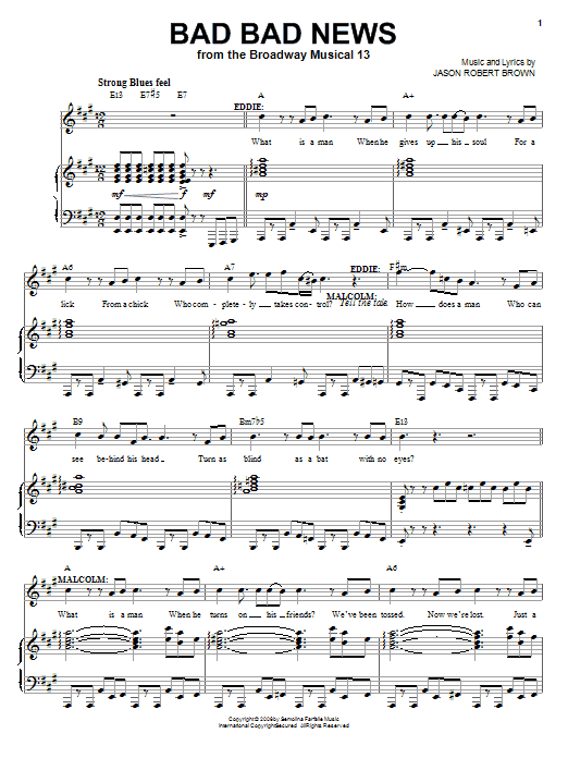 Download Jason Robert Brown Bad Bad News Sheet Music and learn how to play Piano, Vocal & Guitar (Right-Hand Melody) PDF digital score in minutes