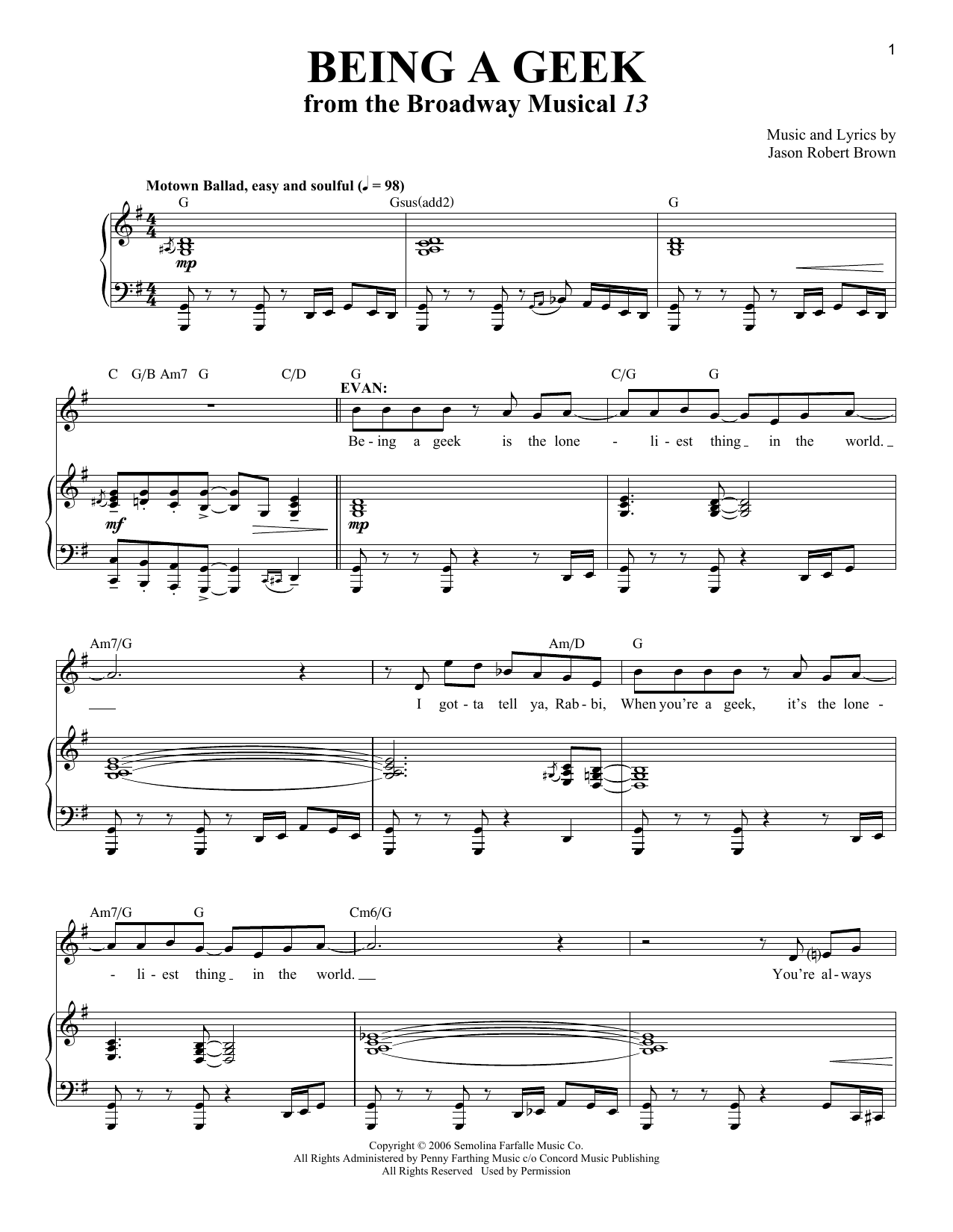 Download Jason Robert Brown Being A Geek Sheet Music and learn how to play Piano, Vocal & Guitar (Right-Hand Melody) PDF digital score in minutes