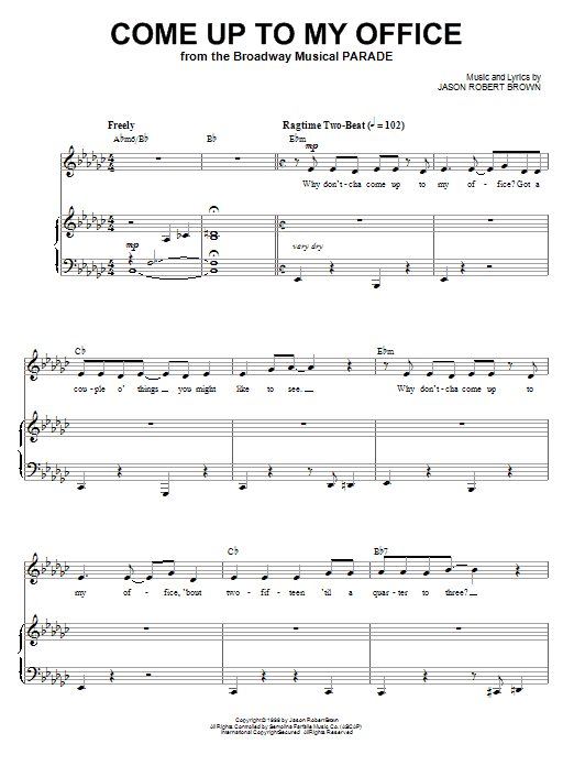 Download Jason Robert Brown Come Up To My Office Sheet Music and learn how to play Piano, Vocal & Guitar (Right-Hand Melody) PDF digital score in minutes