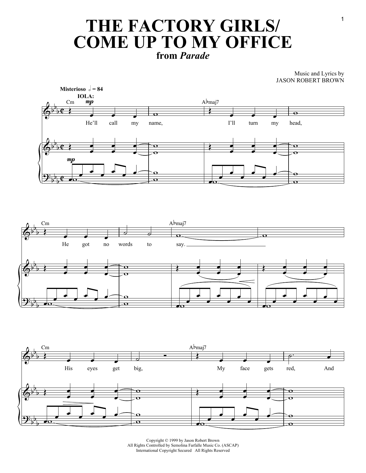 Download Jason Robert Brown Factory Girls/Come Up To My Office Sheet Music and learn how to play Piano & Vocal PDF digital score in minutes