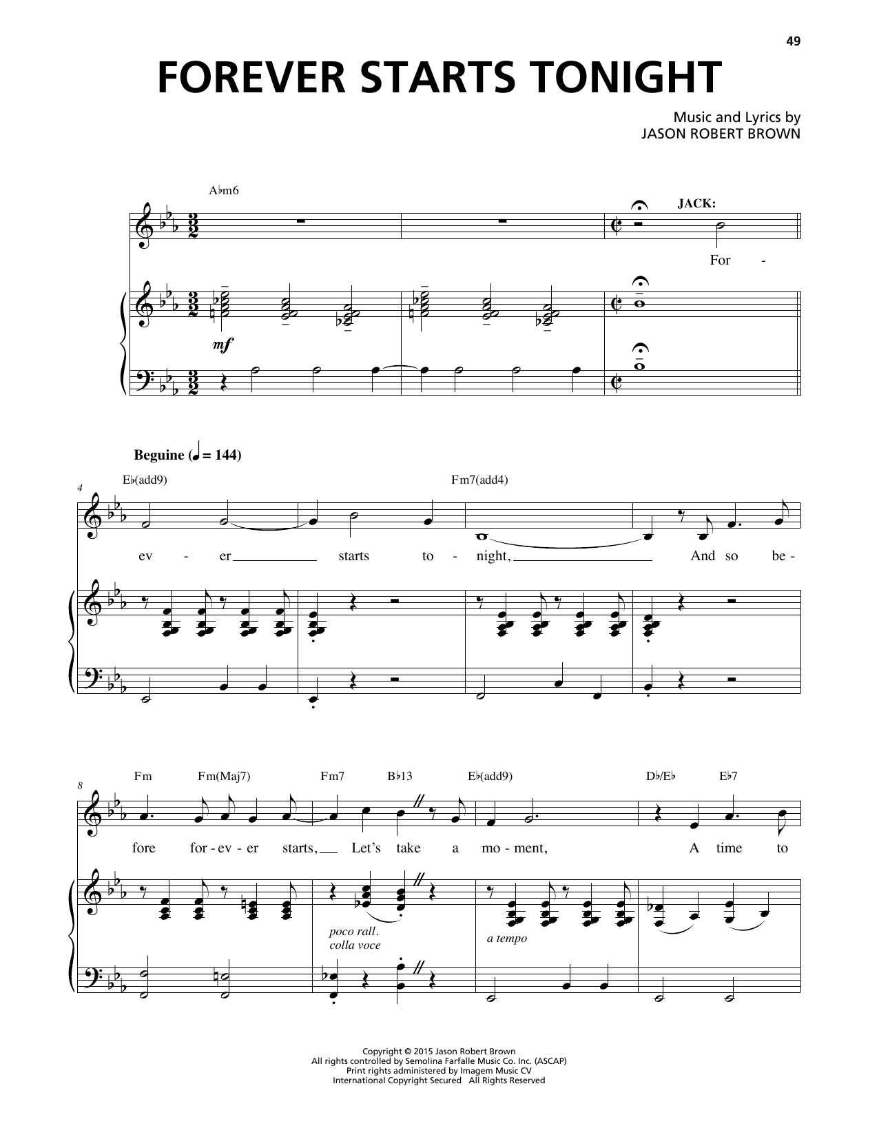 Download Jason Robert Brown Forever Starts Tonight Sheet Music and learn how to play Piano & Vocal PDF digital score in minutes