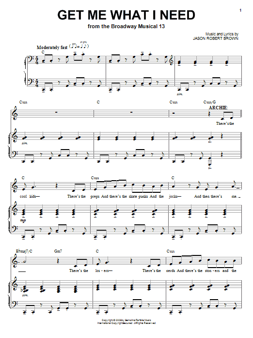 Download Jason Robert Brown Get Me What I Need Sheet Music and learn how to play Piano, Vocal & Guitar (Right-Hand Melody) PDF digital score in minutes