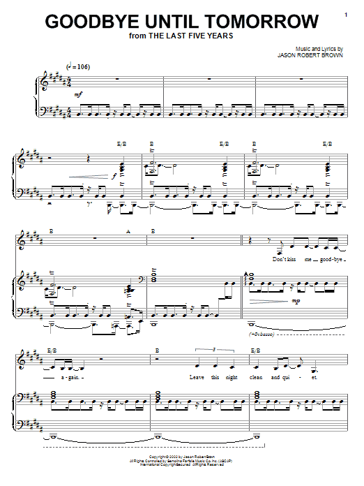 Download Jason Robert Brown Goodbye Until Tomorrow Sheet Music and learn how to play Piano, Vocal & Guitar (Right-Hand Melody) PDF digital score in minutes