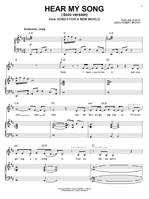 Download Jason Robert Brown Hear My Song Sheet Music and learn how to play Piano, Vocal & Guitar (Right-Hand Melody) PDF digital score in minutes