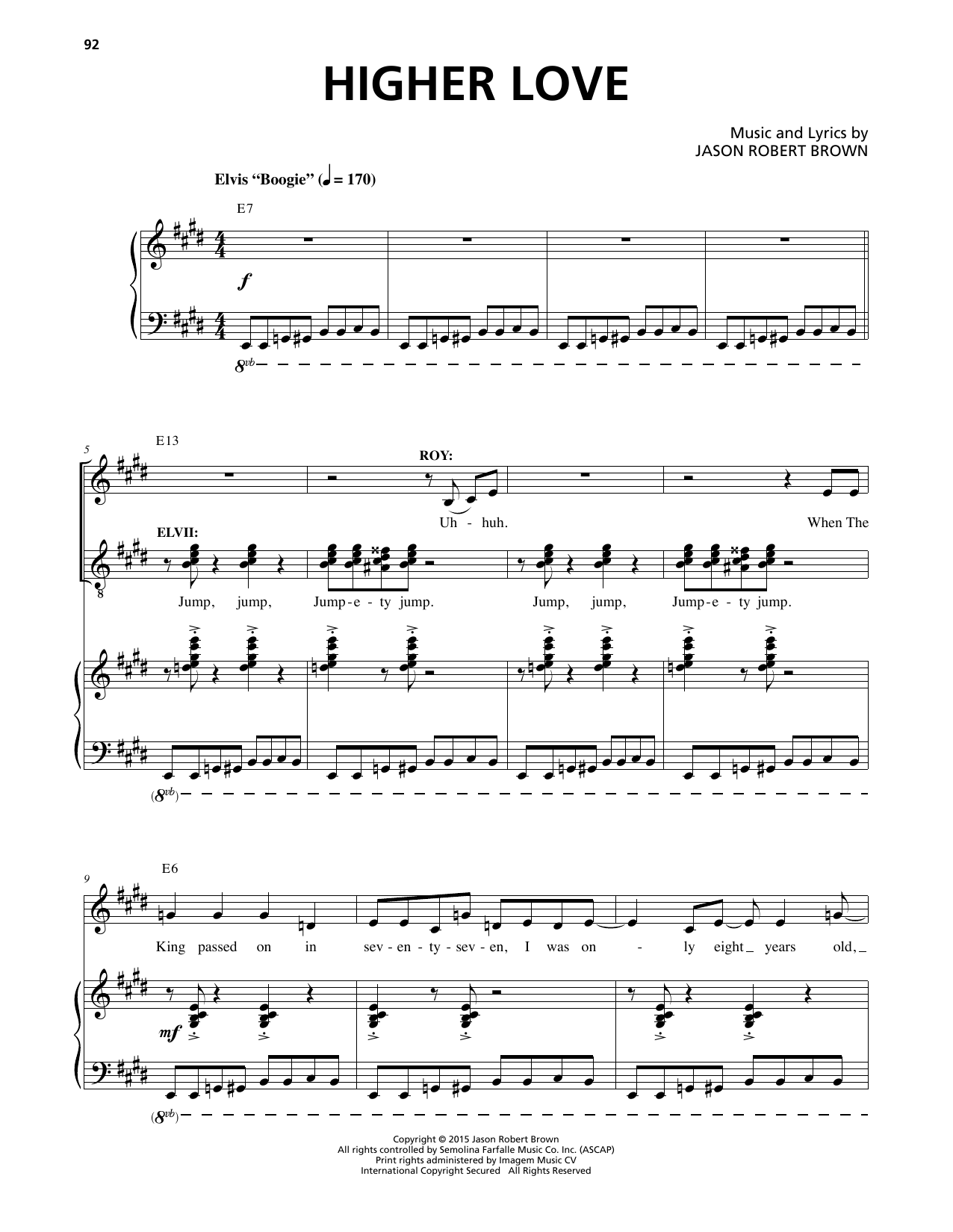 Download Jason Robert Brown Higher Love Sheet Music and learn how to play Piano & Vocal PDF digital score in minutes