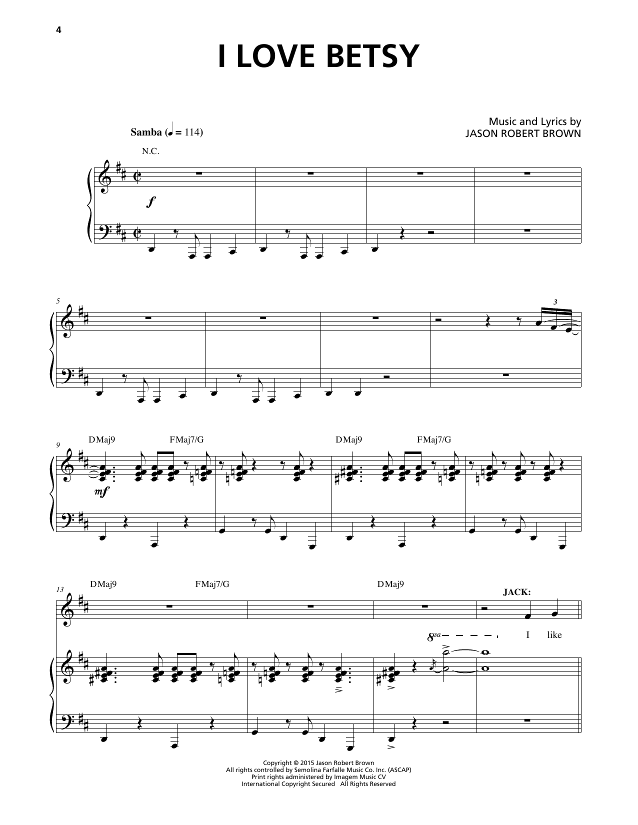 Download Jason Robert Brown I Love Betsy Sheet Music and learn how to play Piano & Vocal PDF digital score in minutes