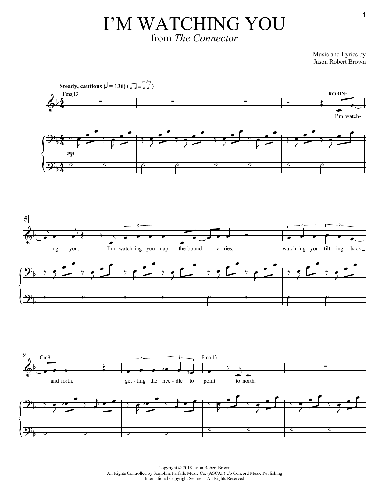 Download Jason Robert Brown I'm Watching You (from The Connector) Sheet Music and learn how to play Piano & Vocal PDF digital score in minutes