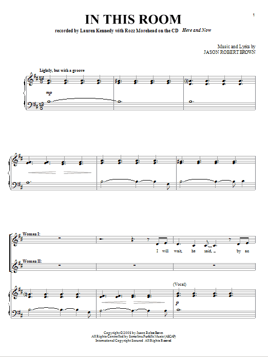 Download Jason Robert Brown In This Room Sheet Music and learn how to play Piano & Vocal PDF digital score in minutes