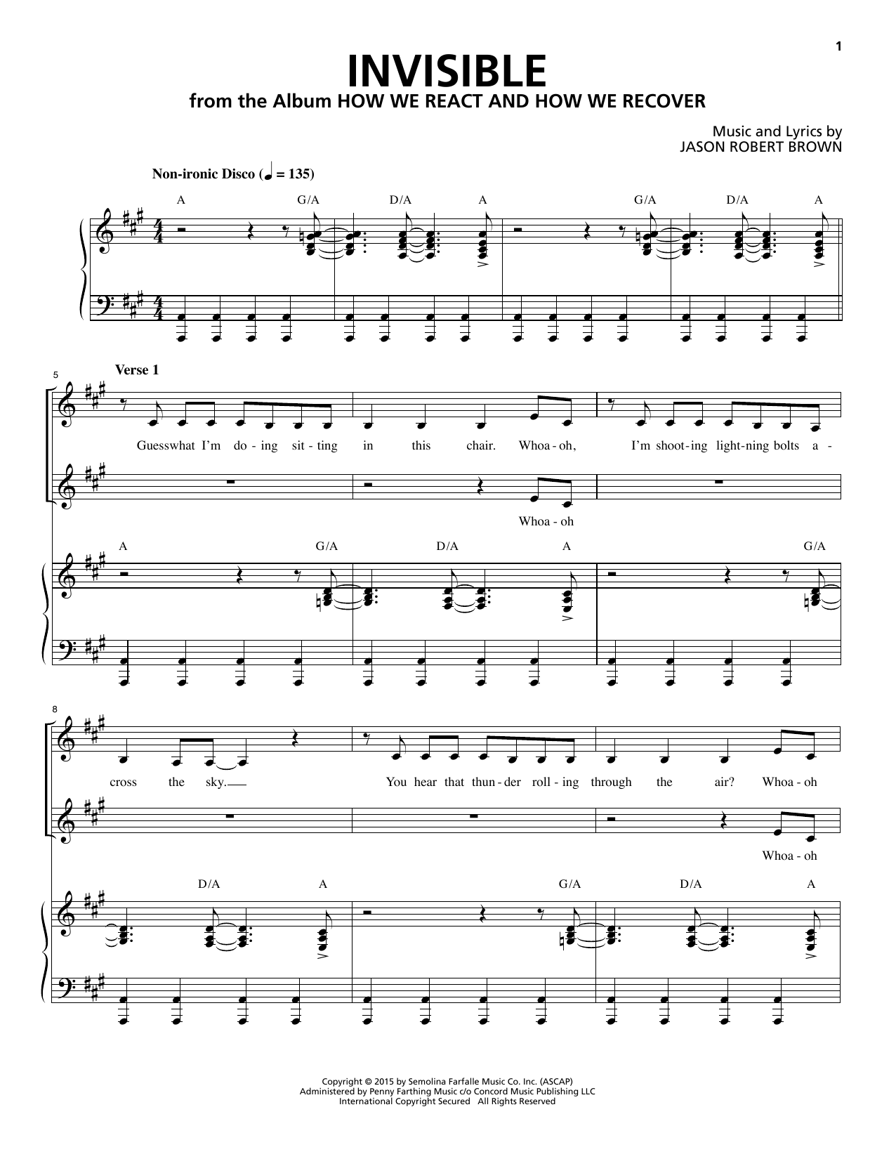 Download Jason Robert Brown Invisible (from How We React And How We Recover) Sheet Music and learn how to play Piano & Vocal PDF digital score in minutes
