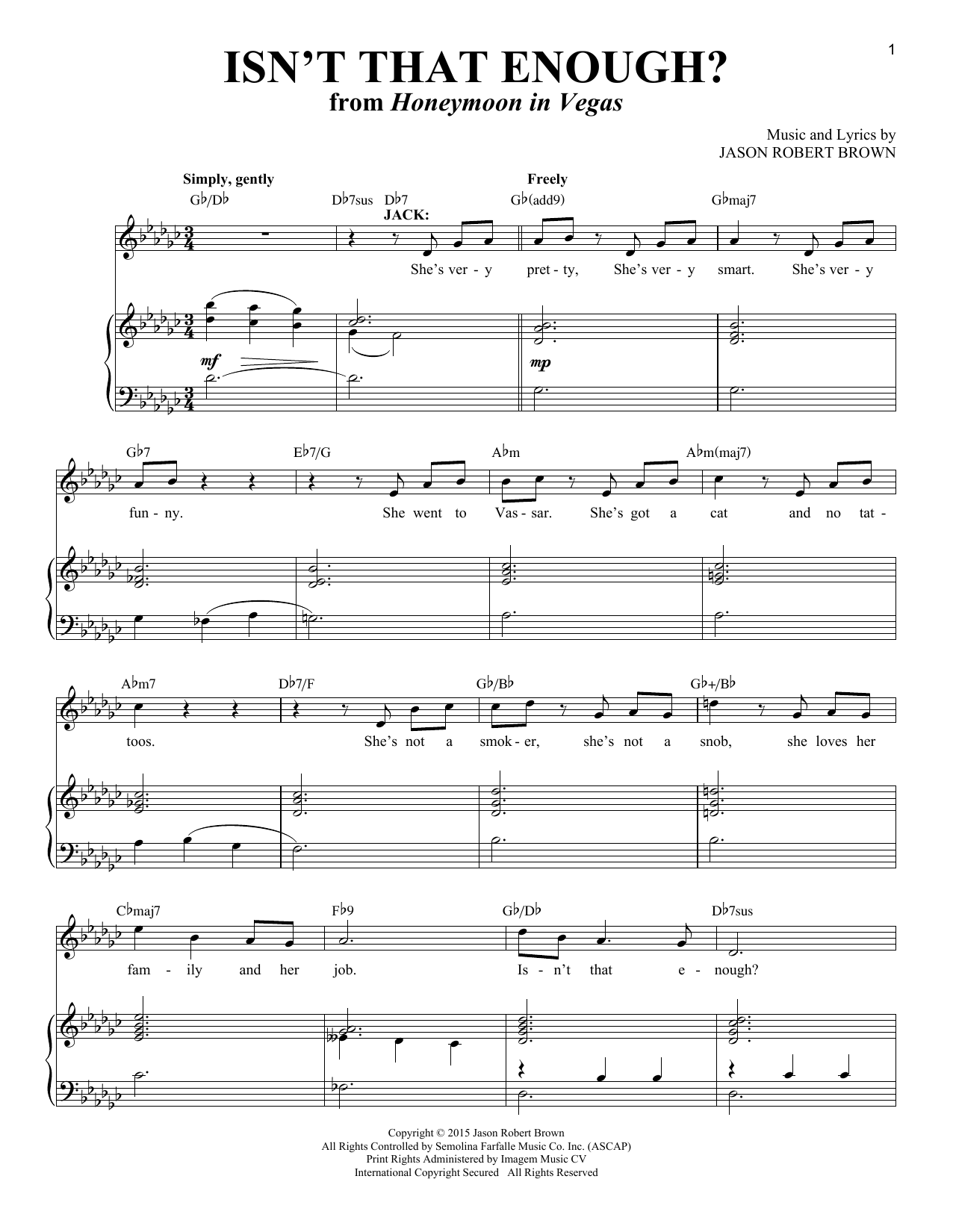 Download Jason Robert Brown Sheet Music and learn how to play Piano & Vocal PDF score in minutes