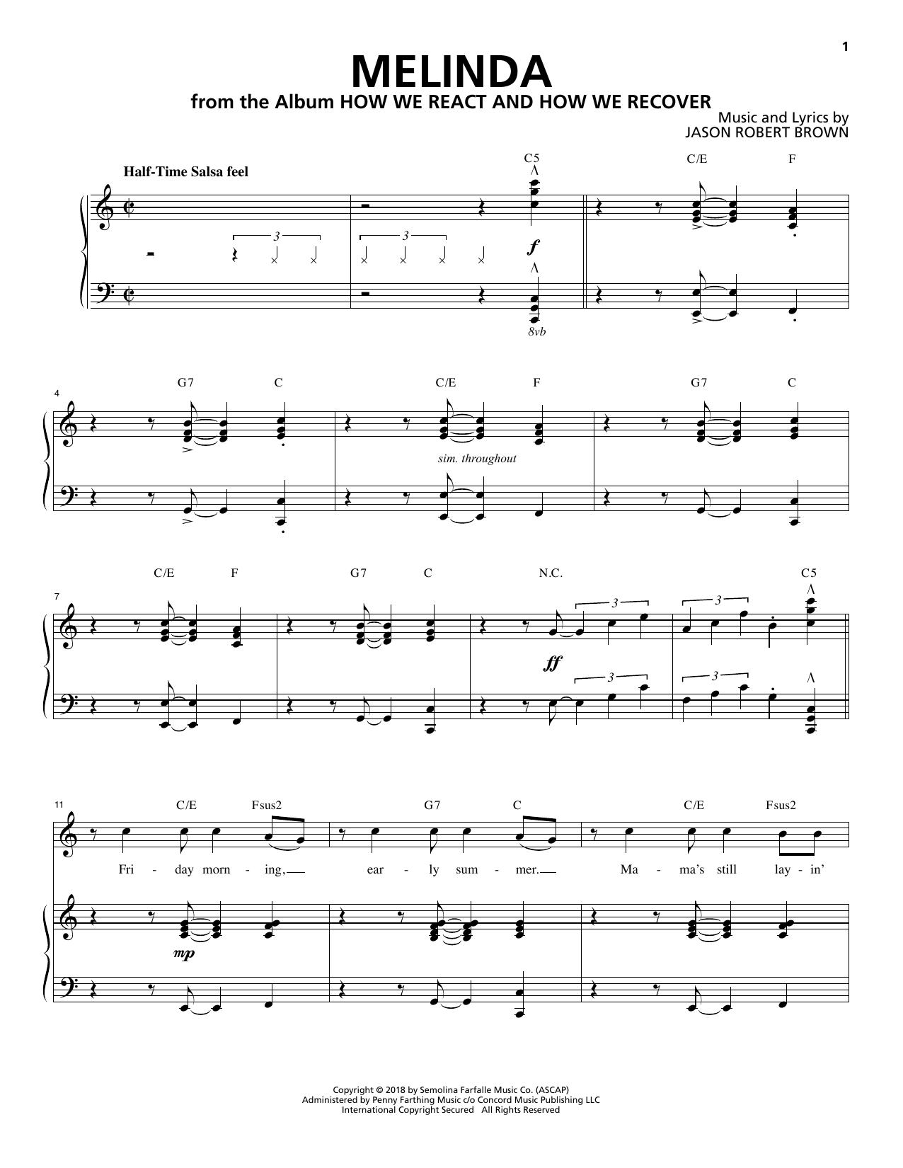 Download Jason Robert Brown Melinda (from How We React And How We Recover) Sheet Music and learn how to play Piano & Vocal PDF digital score in minutes