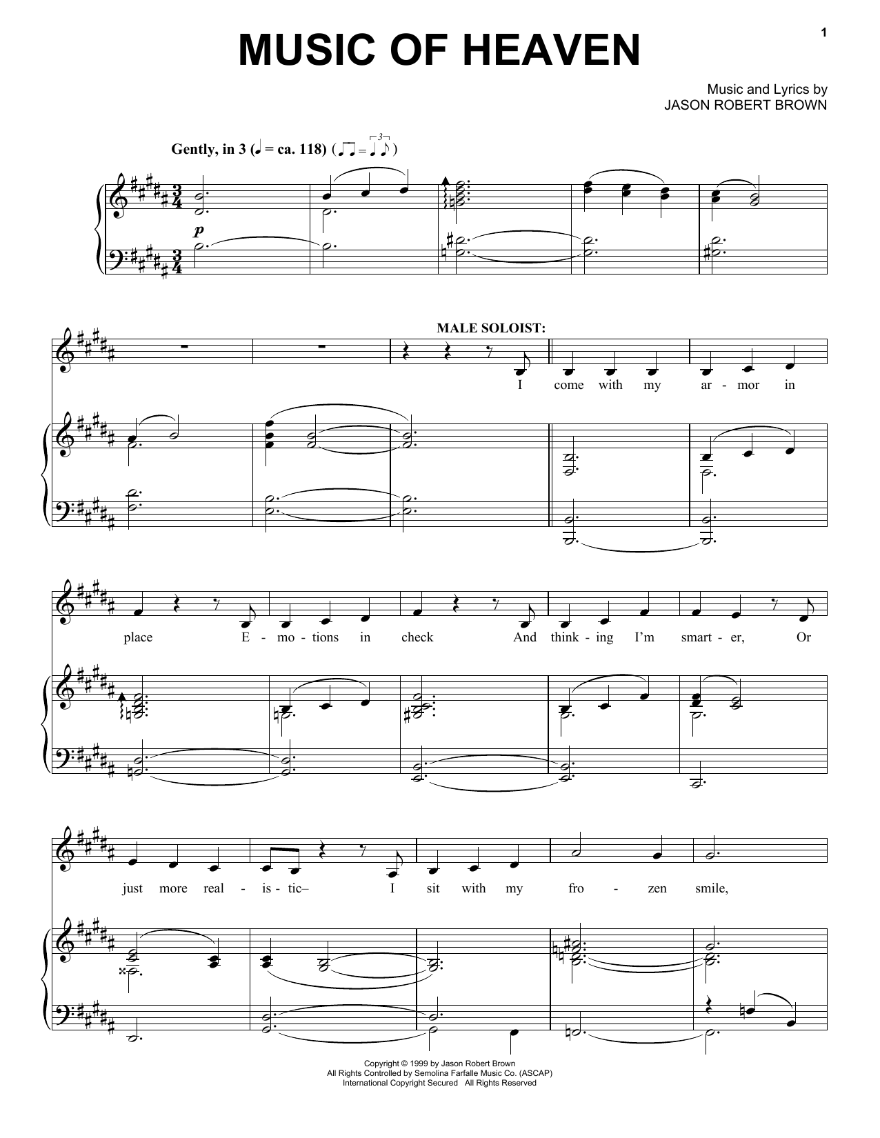 Download Jason Robert Brown Music Of Heaven Sheet Music and learn how to play Piano & Vocal PDF digital score in minutes