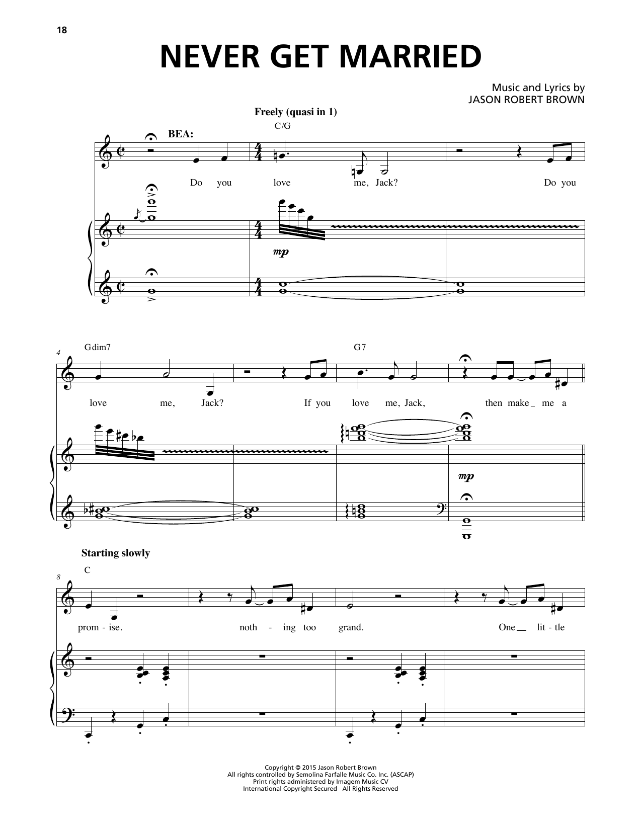 Download Jason Robert Brown Never Get Married Sheet Music and learn how to play Piano & Vocal PDF digital score in minutes