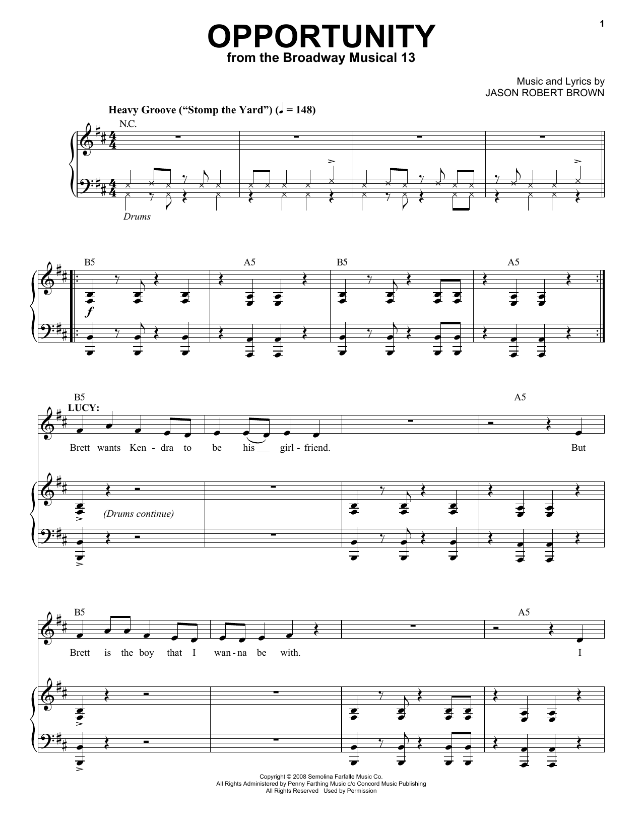 Download Jason Robert Brown Opportunity Sheet Music and learn how to play Piano, Vocal & Guitar (Right-Hand Melody) PDF digital score in minutes