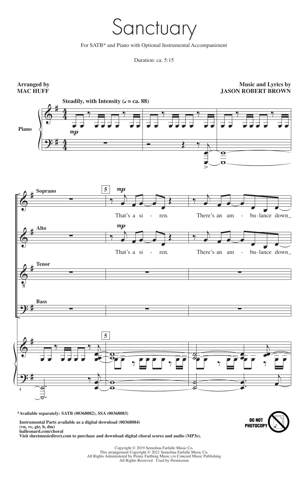Download Jason Robert Brown Sanctuary (arr. Mac Huff) Sheet Music and learn how to play SATB Choir PDF digital score in minutes