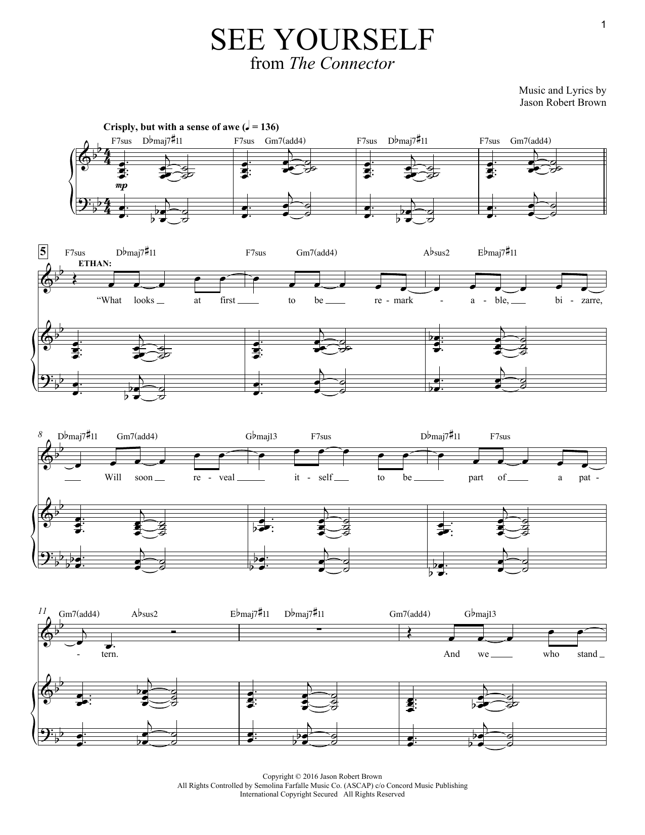 Download Jason Robert Brown See Yourself (from The Connector) Sheet Music and learn how to play Piano & Vocal PDF digital score in minutes