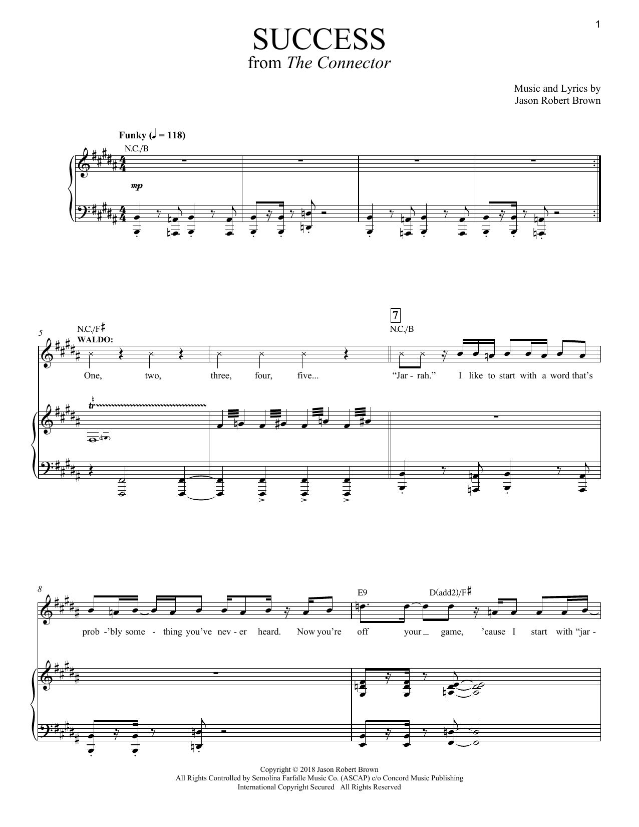 Download Jason Robert Brown Success (from The Connector) Sheet Music and learn how to play Piano & Vocal PDF digital score in minutes