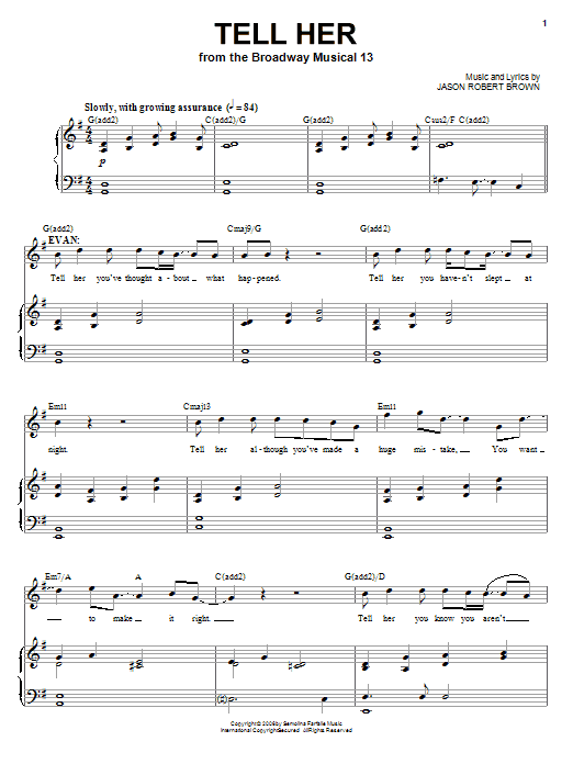 Download Jason Robert Brown Tell Her Sheet Music and learn how to play Piano, Vocal & Guitar (Right-Hand Melody) PDF digital score in minutes