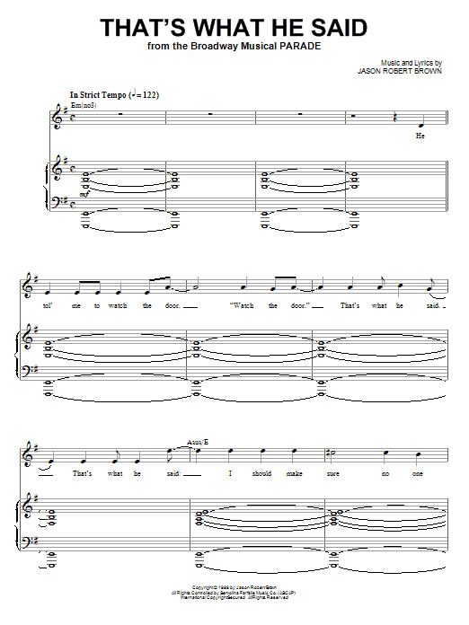 Download Jason Robert Brown That's What He Said Sheet Music and learn how to play Piano, Vocal & Guitar (Right-Hand Melody) PDF digital score in minutes