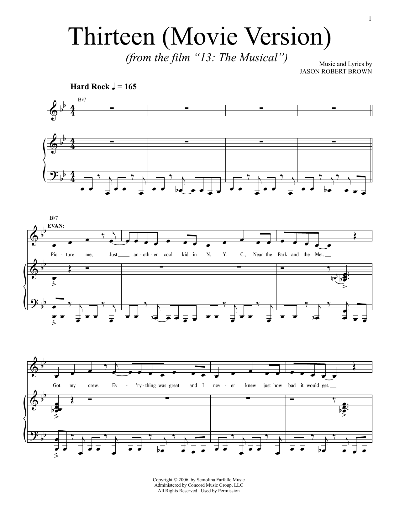 Download Jason Robert Brown Thirteen (from 13: The Musical) (Netflix film) Sheet Music and learn how to play Piano & Vocal PDF digital score in minutes