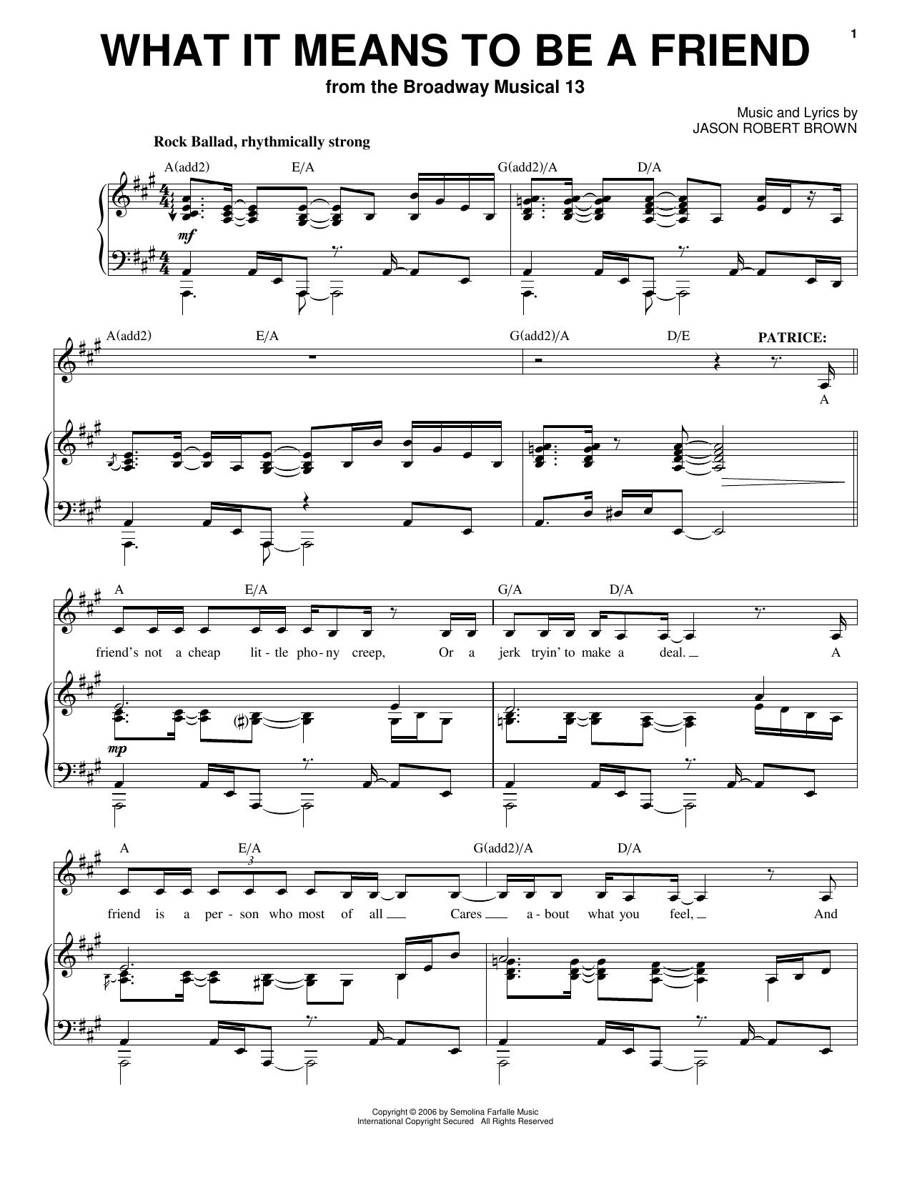 Download Jason Robert Brown What It Means To Be A Friend Sheet Music and learn how to play Piano & Vocal PDF digital score in minutes