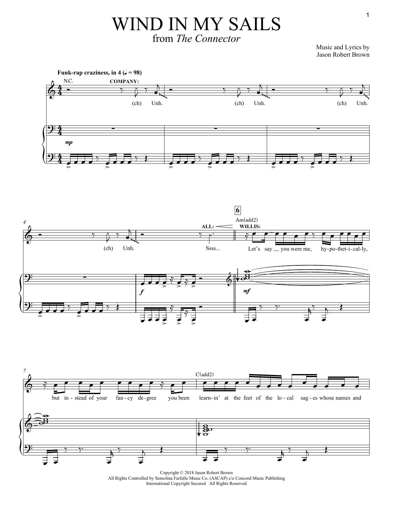 Download Jason Robert Brown Wind In My Sails (from The Connector) Sheet Music and learn how to play Piano & Vocal PDF digital score in minutes