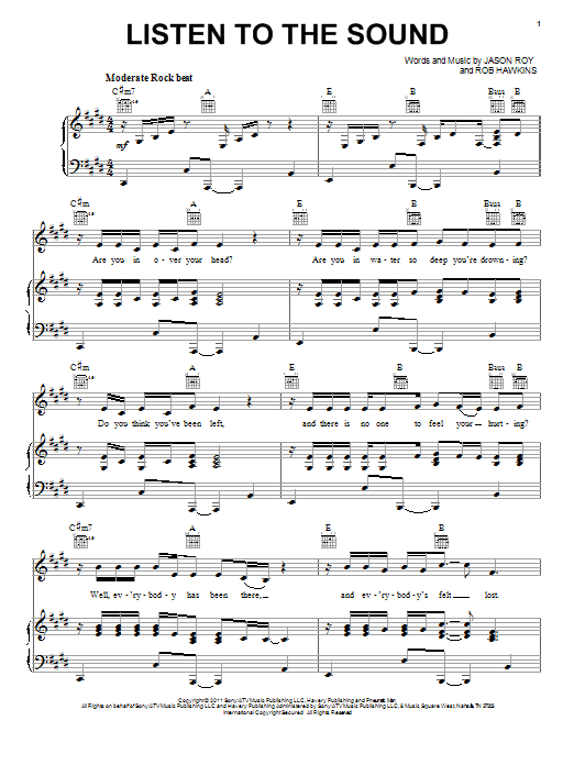Download Jason Roy Listen To The Sound Sheet Music and learn how to play Piano, Vocal & Guitar (Right-Hand Melody) PDF digital score in minutes