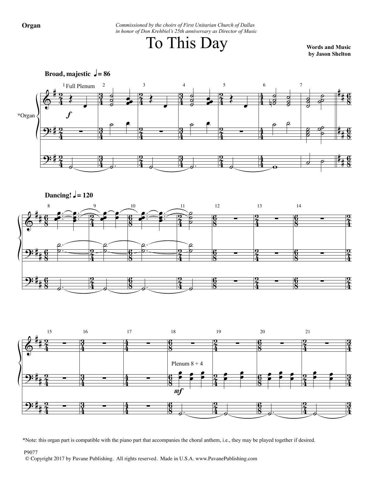 Download Jason Shelton To This Day - Organ Sheet Music and learn how to play Choir Instrumental Pak PDF digital score in minutes