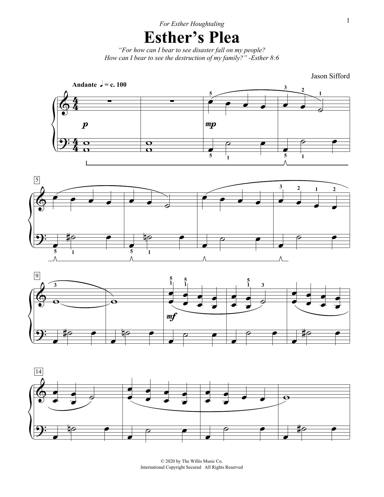 Download Jason Sifford Esther's Plea Sheet Music and learn how to play Educational Piano PDF digital score in minutes