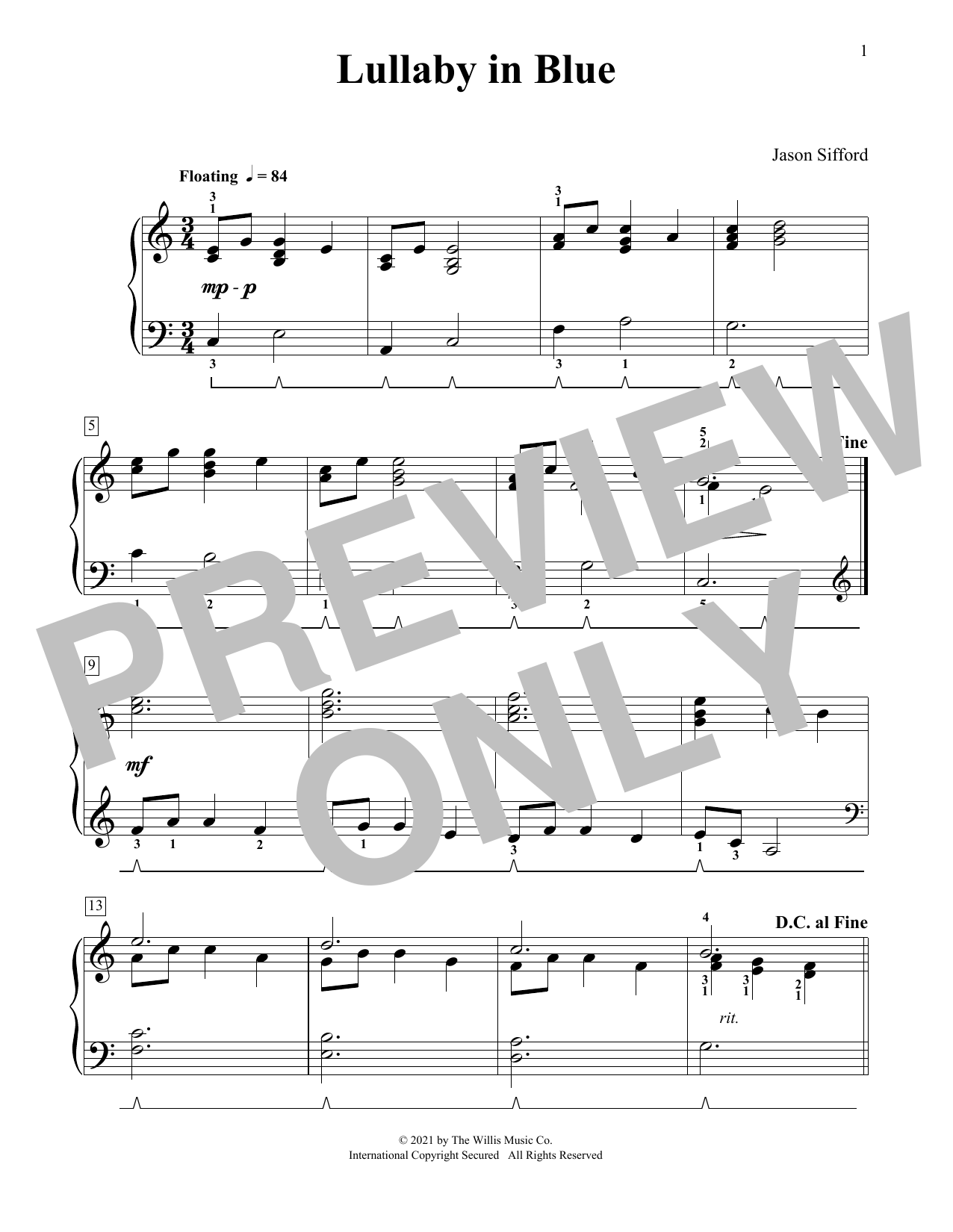 Download Jason Sifford Lullaby In Blue Sheet Music and learn how to play Piano Duet PDF digital score in minutes