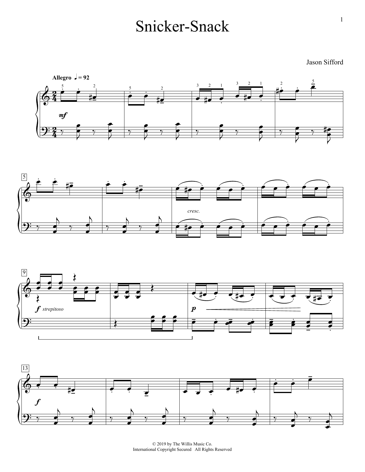 Download Jason Sifford Snicker-Snack Sheet Music and learn how to play Educational Piano PDF digital score in minutes