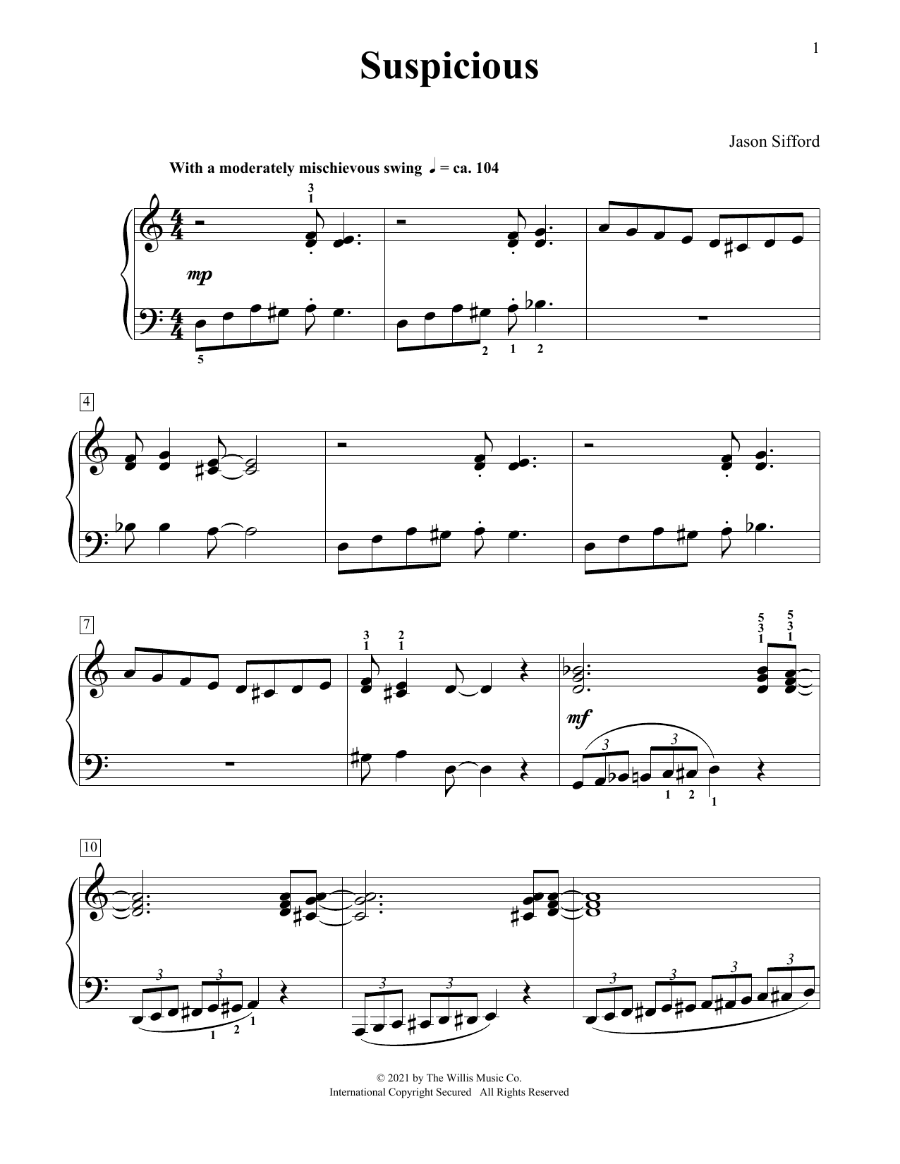Download Jason Sifford Suspicious Sheet Music and learn how to play Piano Duet PDF digital score in minutes