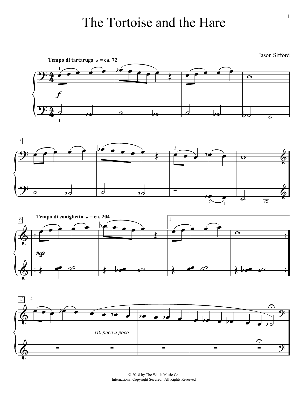Download Jason Sifford The Tortoise And The Hare Sheet Music and learn how to play Educational Piano PDF digital score in minutes