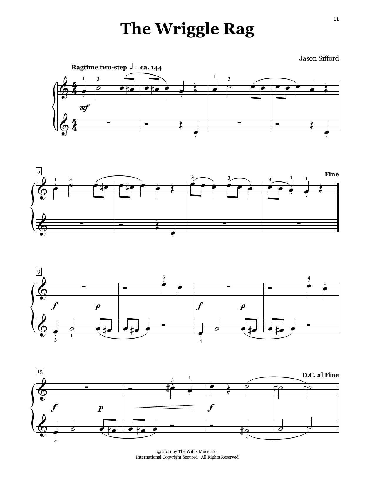 Download Jason Sifford The Wriggle Rag Sheet Music and learn how to play Piano Duet PDF digital score in minutes