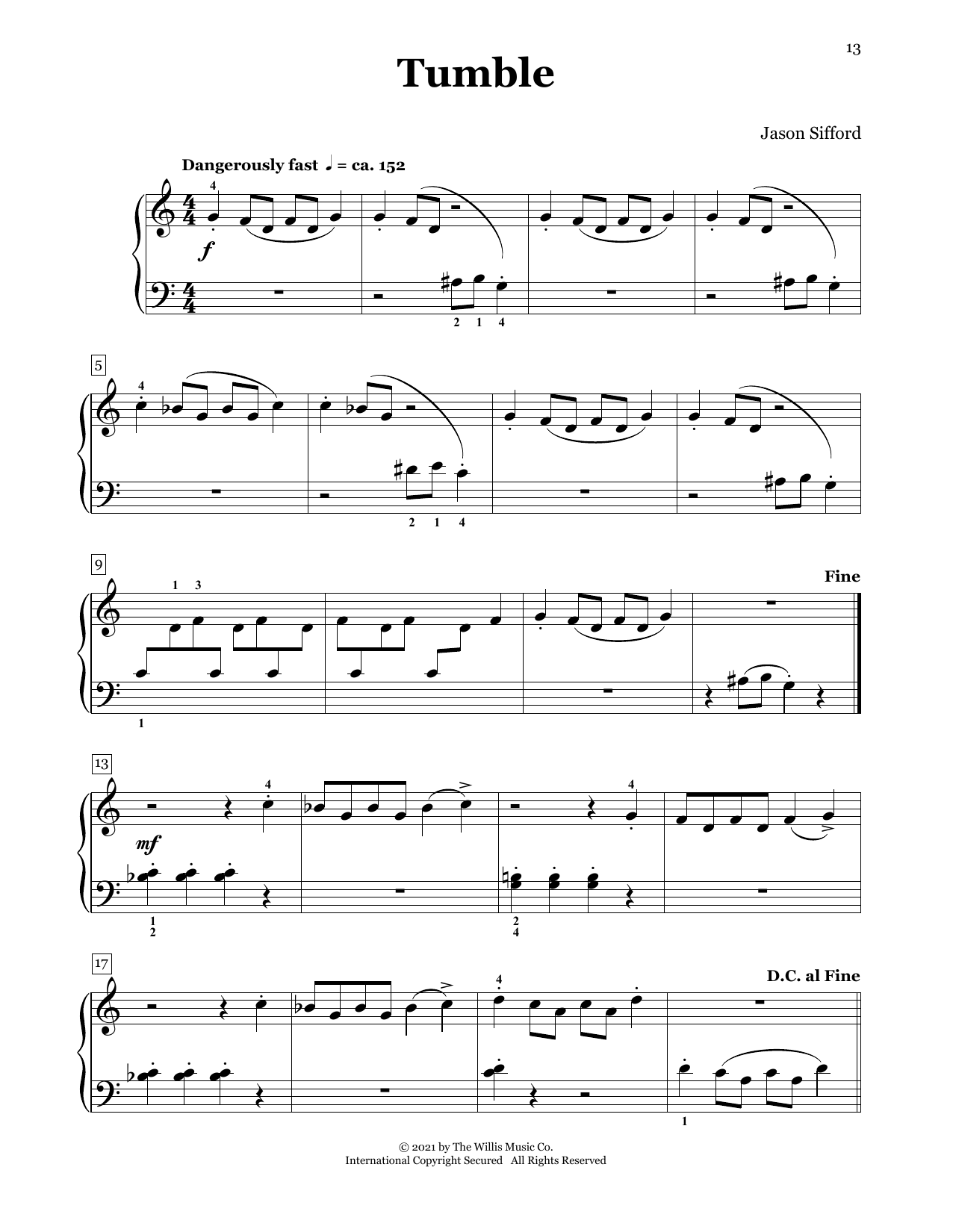 Download Jason Sifford Tumble Sheet Music and learn how to play Piano Duet PDF digital score in minutes