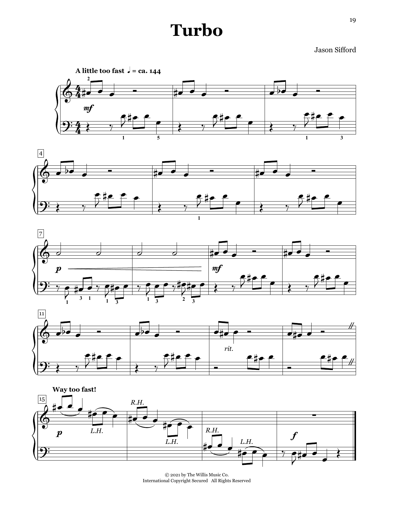 Download Jason Sifford Turbo Sheet Music and learn how to play Piano Duet PDF digital score in minutes