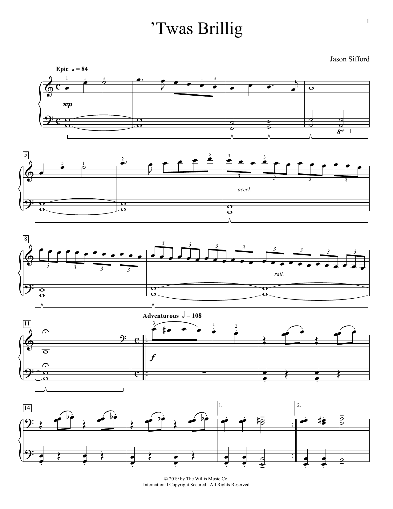 Download Jason Sifford 'Twas Brillig Sheet Music and learn how to play Educational Piano PDF digital score in minutes