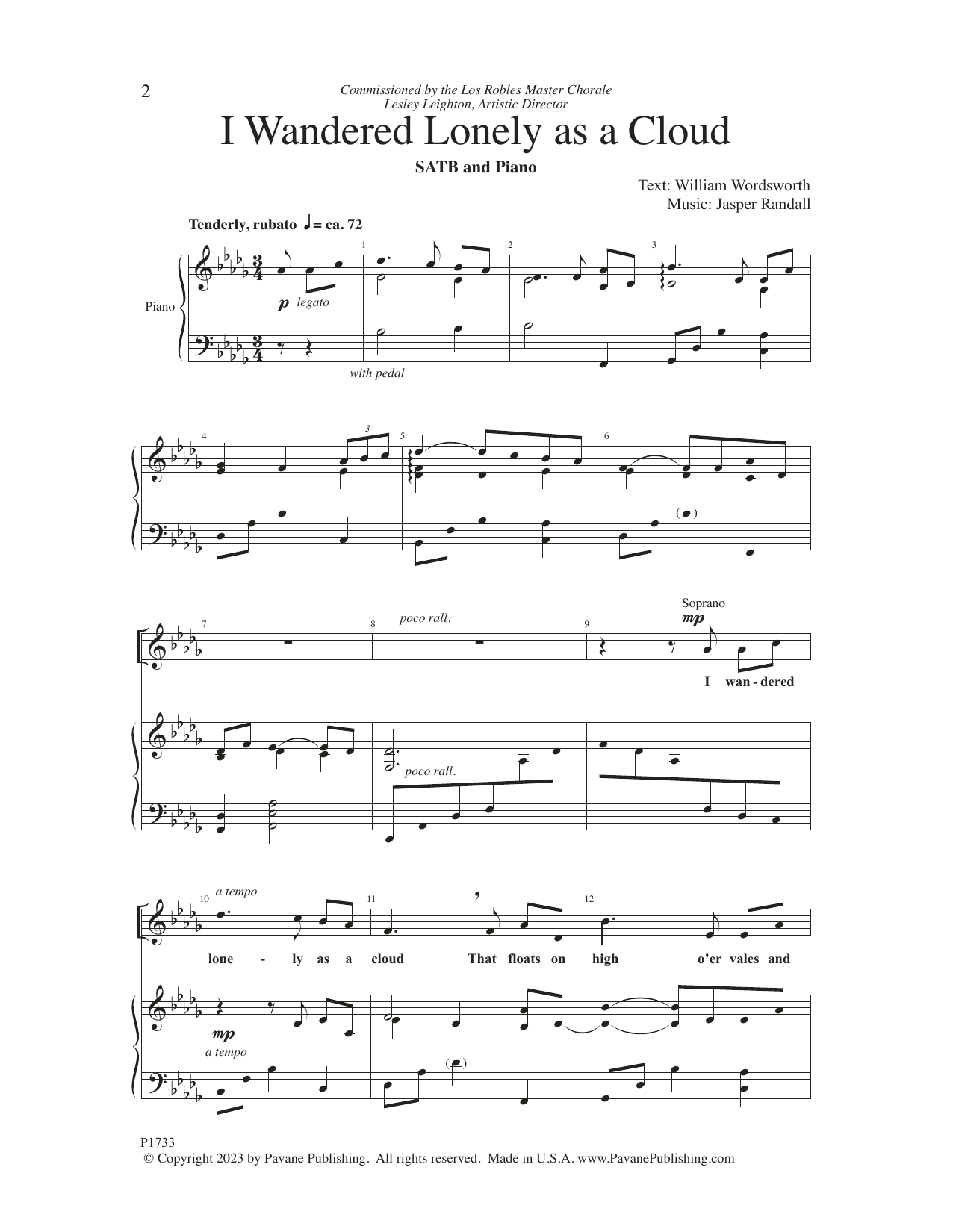 Download Jasper Randall I Wandered Lonely as a Cloud Sheet Music and learn how to play SATB Choir PDF digital score in minutes