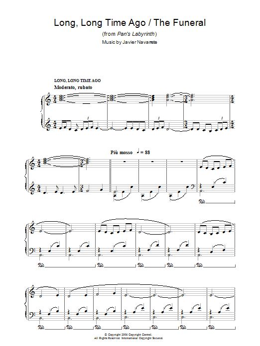 Download Javier Navarrete Long, Long Time Ago/The Funeral (from Pan's Labyrinth) Sheet Music and learn how to play Piano PDF digital score in minutes