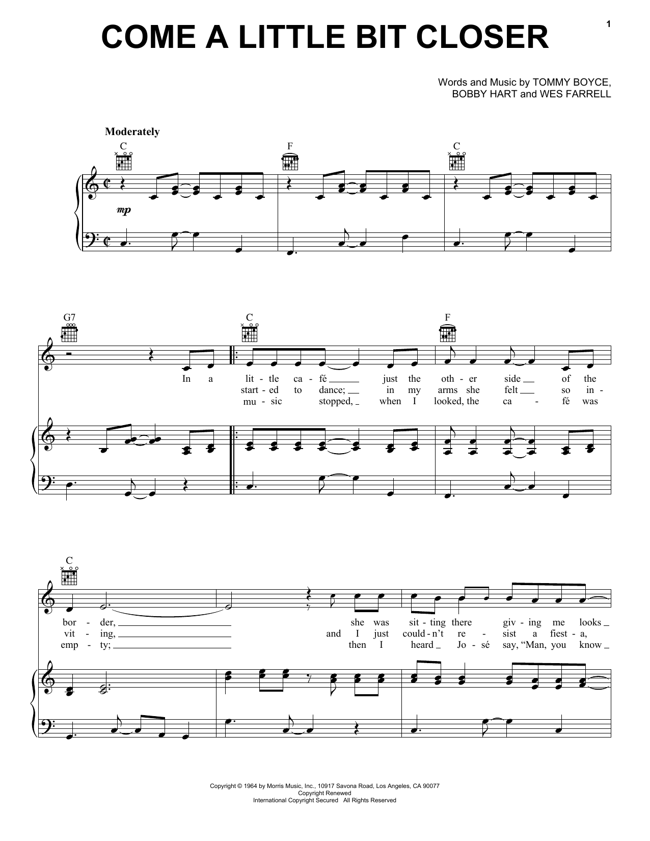 Download Jay & The Americans Come A Little Bit Closer Sheet Music and learn how to play Piano, Vocal & Guitar (Right-Hand Melody) PDF digital score in minutes